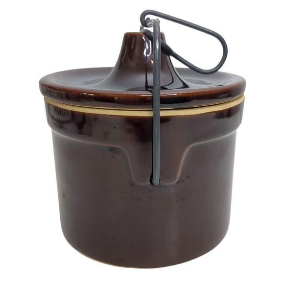 40 Oz. Brown Stoneware Crock Bail Closure Marked USA Farmhouse Vintage - Picture 2 of 11